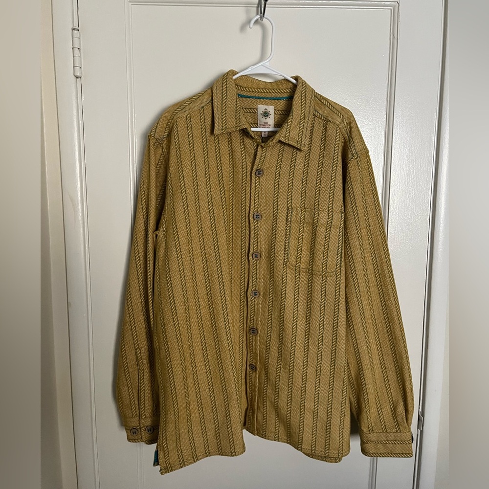 The Territory Ahead Yellow Striped Heavy Duty Cotton Shirt with Teal Accents